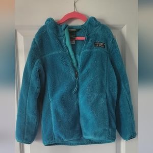 LL Bean, Girls Hooded Fleece Jacket, Tourquoise, Size L (6x / 7)